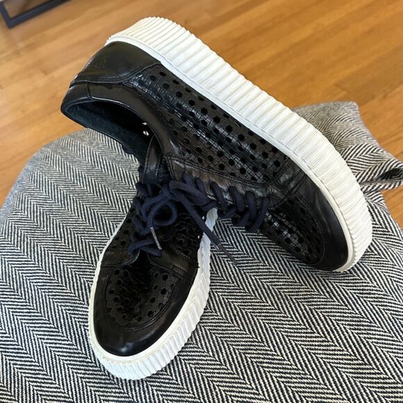 MUSSE & CLOUD Black Cacey Woven Perforated Leather Flatform Creeper Sneakers 9 - Picture 6 of 16